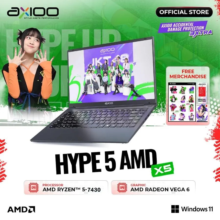 AXIOO HYPE 5 AMD X5-2 RYZEN 5 7430 8GB 512GB Windows 11 Pro 14"FHD IPS