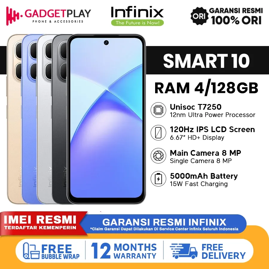 Infinix Smart 10 [4GB+128GB] Fingerprint - Garansi Resmi 1 Tahun