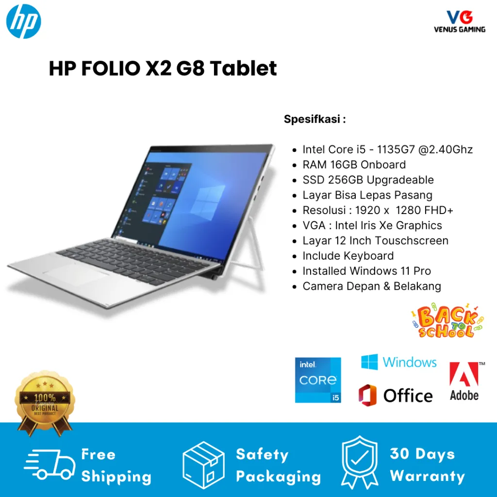 Laptop Tablet Like New HP Elite X2 G8 Intel Core i5 gen 11 RAM 16GB SSD 256GB Nvme Windows 11 Layar Bisa Lepas