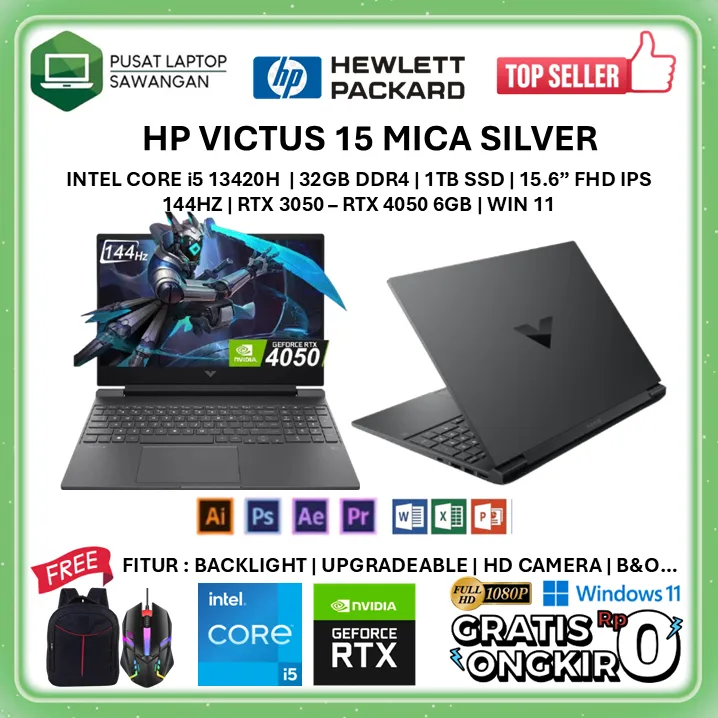 Laptop Gaming HP VICTUS 15 Intel i5 13420H RAM 32GB 1TB SSD RTX4050 6GB Layar 15.6 Inch FHD 144Hz