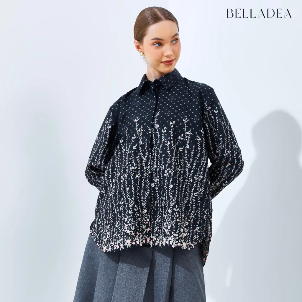 Belladea - Daisy Shirt Kemeja Motif Lengan Panjang Wanita Premium Oversize Daily Work Blouse Bunga