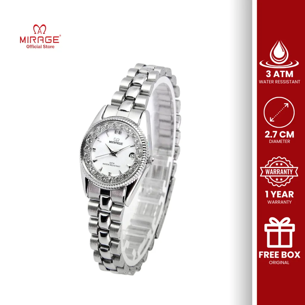 Mirage Jam Tangan Analog Wanita Permata Original Silver Rx 1580 L Tahan Air 3ATM Garansi 1 Tahun