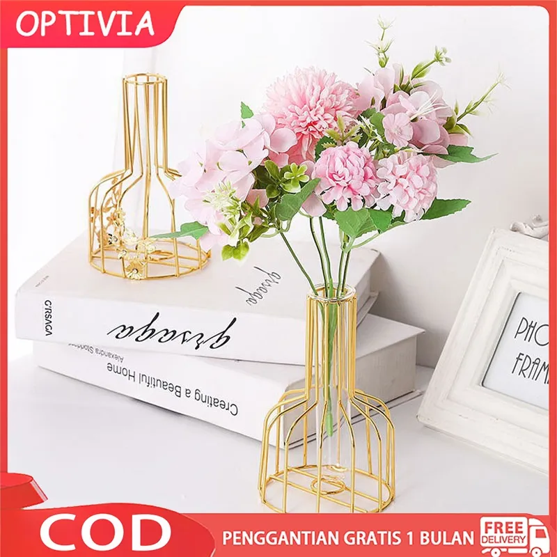 OPTIVIA Nordic Golden Glass Vas Besi Hidroponik Tanaman Vas Bunga Meja Kedai Kopi Kantor Dekorasi Rumah Aksesoris Modern