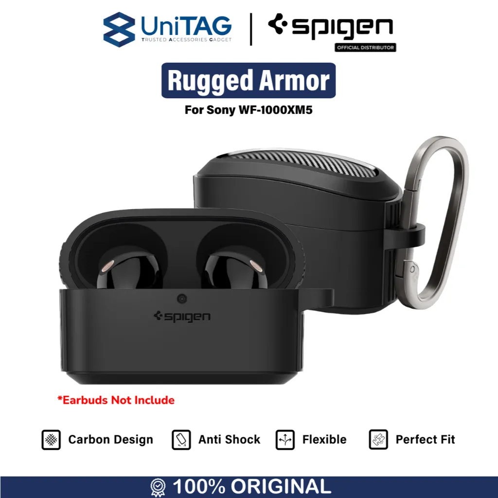 Case Sony WF-1000XM5 Spigen Rugged Armor Carbon Softcase Cover Casing by UniTAG