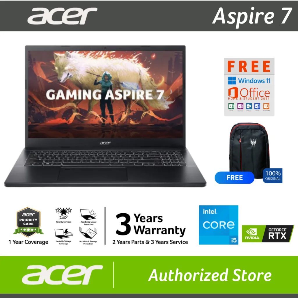 LAPTOP ACER ASPIRE 7 PRO A715 59G I5 12450H RTX3050 8GB 512GB W11+OHS 15.6FHD 144HZ