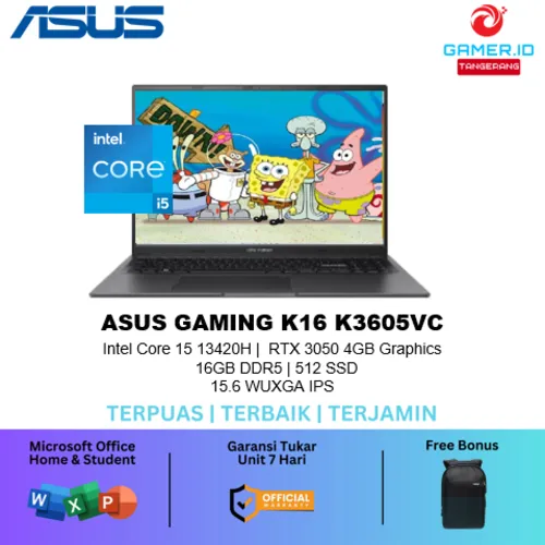 Asus Gaming K16 K3605VC I5 13420H RTX3050 4GB/ 16GB 512GB W11+OHS+O365 16.0WUXGA IPS
