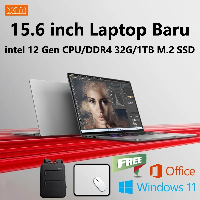 XM XYMY Laptop Terbaru untuk Gaming dan Pekerjaan Rumahan 15,6 Inci, dengan Prosesor Intel Generasi ke-12 N95, Memori 32GB DDR4, SSD M.2 1TB Cepat, Windows 11 dan Office Terinstal, Bonus Hadiah, Laptop Ringan dan Tipis