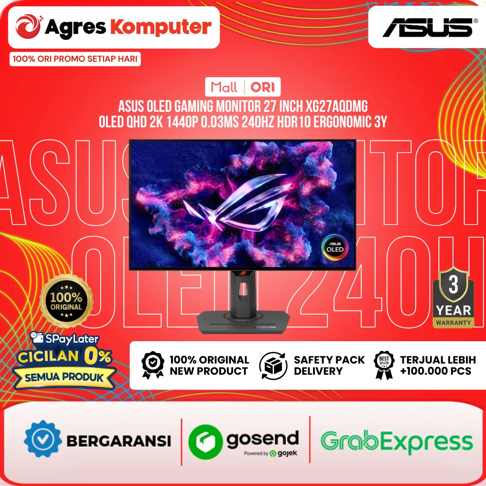 ASUS OLED GAMING MONITOR 27 INCH XG27AQDMG OLED QHD 2K 1440P 0.03MS 240HZ HDR10 ERGONOMIC