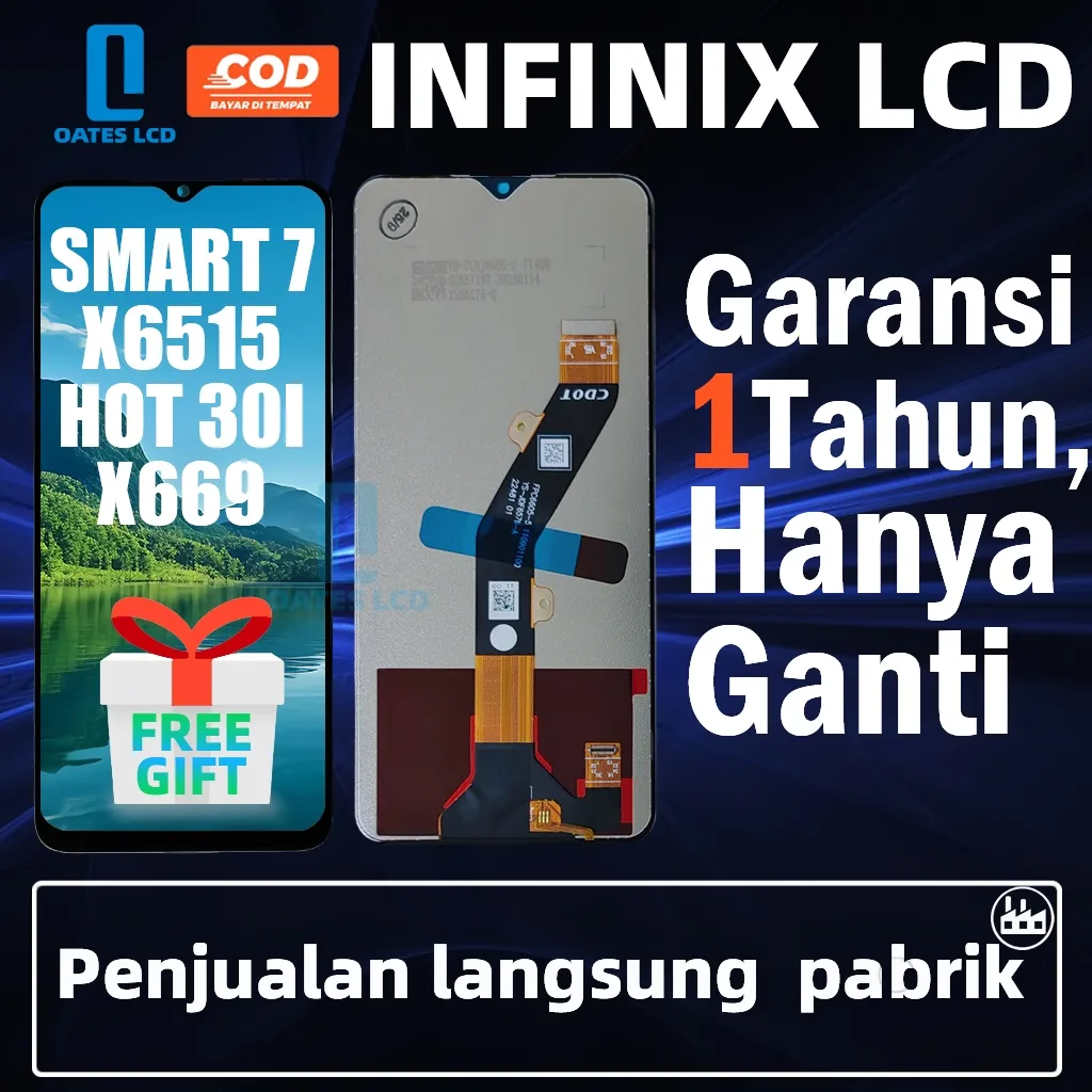 LCD INFINIX  HOT 30i  X669C / SMART 7 X6515 / X669 / X669D / SMART 7 HD / SMART 7 PLUS /X6516 / X6517 / ITEL A50 / ITEL A60 / ITEL A70 / TECNO SPARK GO 2023 / ITEL S23  S665L UNIVERSAL FULLSET Touchscreen LCD HP Original ORI OEM OG Crown