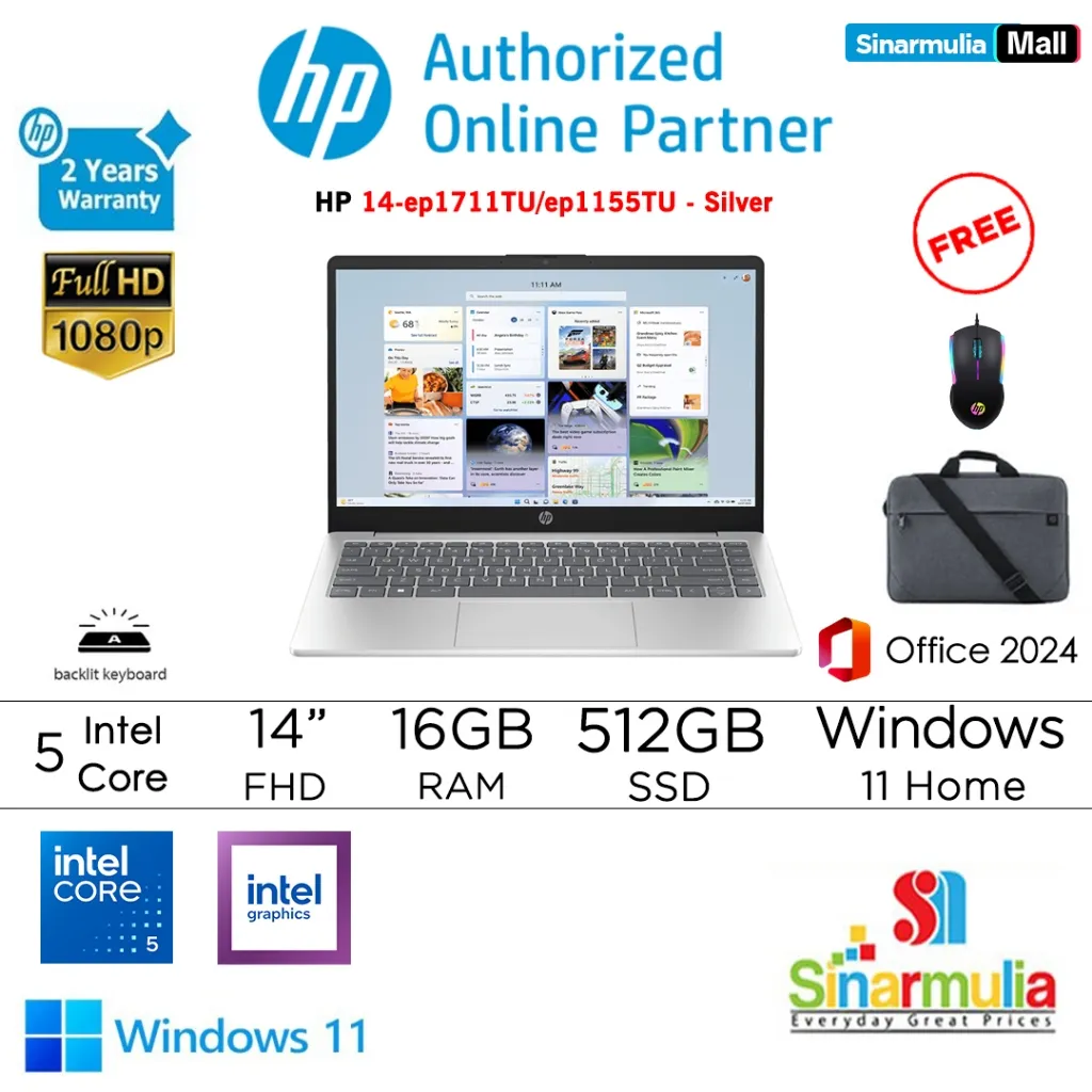 HP 14 Core 5 120U 512GB SSD 16GB FHD Win11+OHS - ep1711TU/ep1155TU