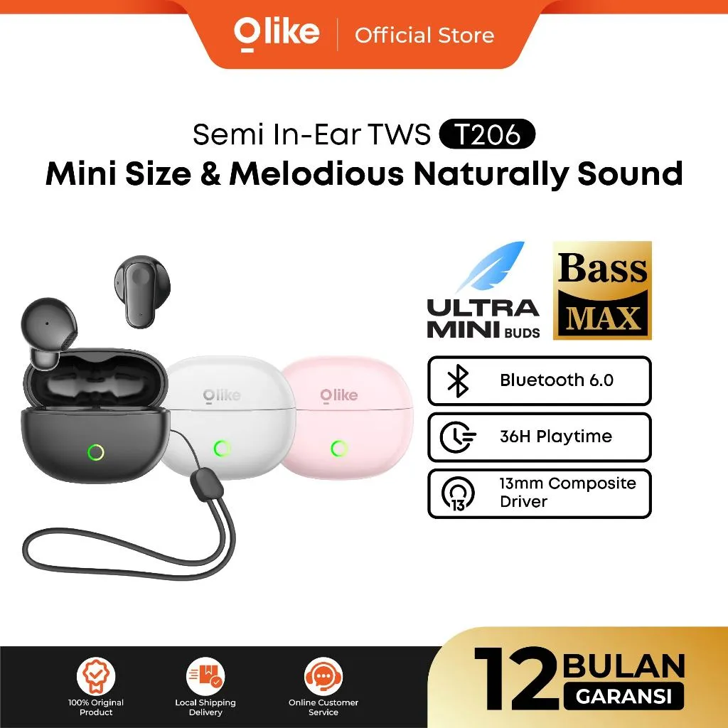 [NEW PRODUCT] OLIKE TWS T206 Wireless Earbuds Driver 13mm Stereo Deep Bass, Bluetooth 6.0 | 36 Jam Playtime + Lanyard