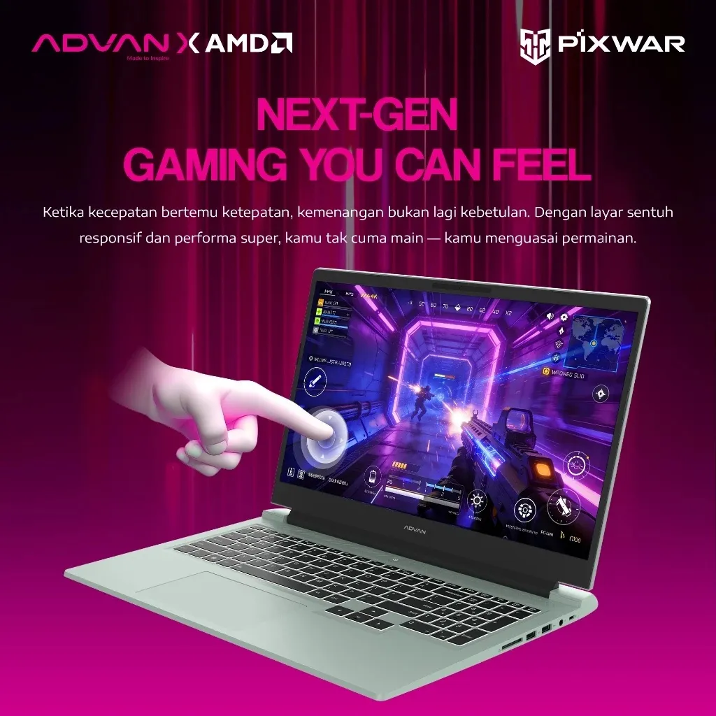 ADVAN Gaming PIXWAR Amd Ryzen 7 6800H RAM16GB SSD1TB 15.6'' Fhd IPS Touchscreen AMD Radeon Graphic Windows 11