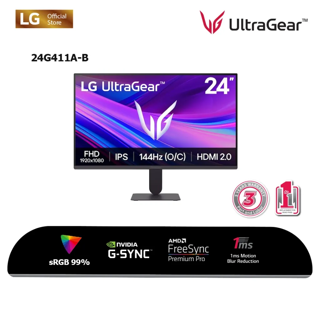 LG UltraGear™ G4 24G411A-B / 27G411A-B FHD IPS Gaming Monitor 1ms 144Hz AMD FreeSync Premium Pro