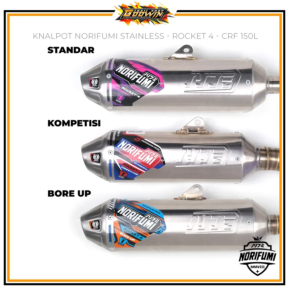 Knalpot NORIFUMI ROCKET 4 TITANIUM KOMPETISI BORE UP SE KLX 150 BF DT / KLX 140 BUILT UP CRF 150 L WR 155 R Stainless ORIGINAL