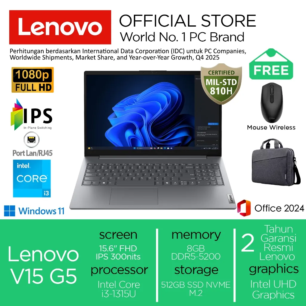 Lenovo V15 i3-1315U 512GB SSD 8GB FHD IPS Win11+OHS