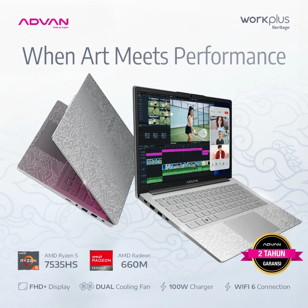 ADVAN Laptop Workplus Heritage Ryzen 5 7535HS | 16GB/1TB | Desain Eksklusif Batik Megamendung |  14" IPS Full HD Plus WUXGA 1920x1200 Display 16:10 | 1.55 KG Weigth | Windows 11 | Garansi Resmi 2 Tahun