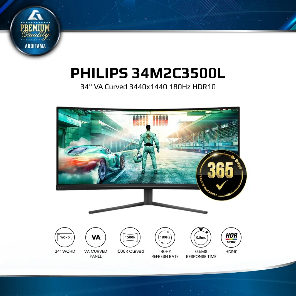 Monitor LED Ultrawide Philips EVNIA 3000 34M2C3500L 34" VA Curved 3440x1440 180Hz HDR10 0.5ms 1500R