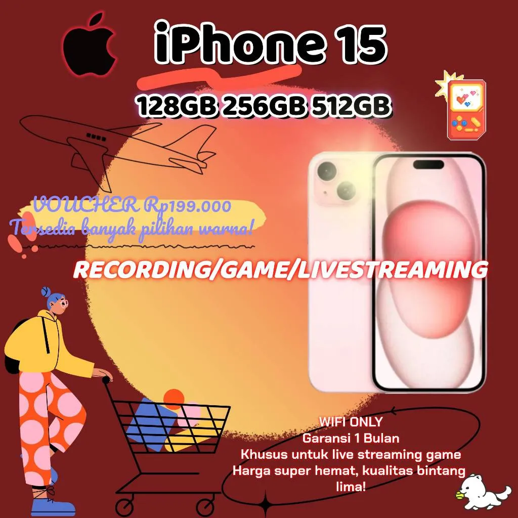 Apple iPhone 15 Indonesia Ready Stock, iP15 128/256/512GB, Second