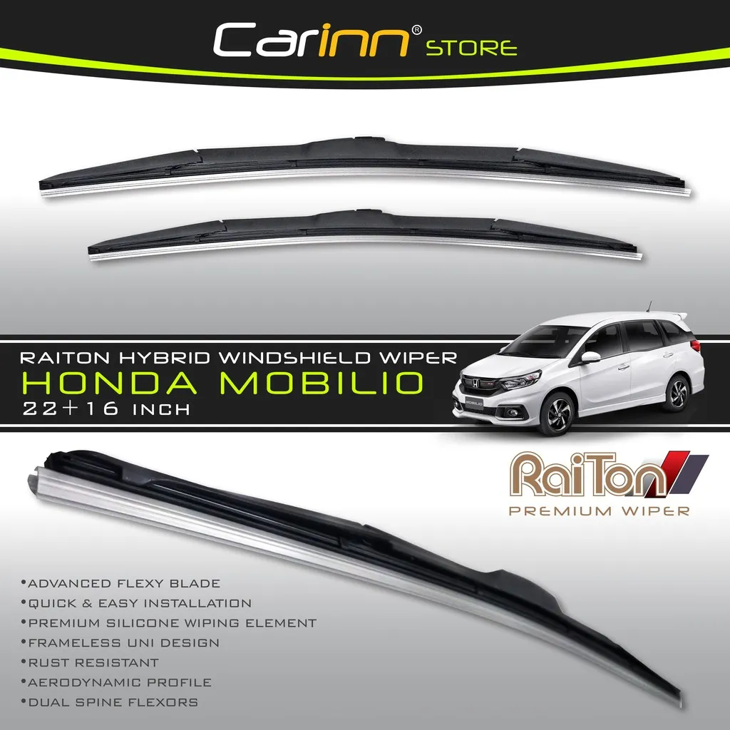 Raiton Sepasang Wiper Hybrid Kaca Depan Mobil Honda Mobilio 22" & 16" -2 Pcs