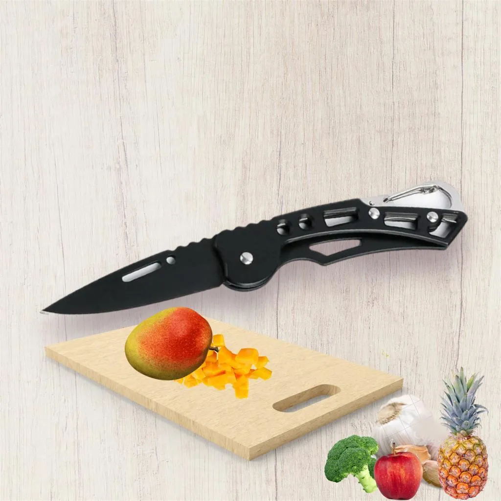 Bassic Pisau Dapur Lipat Mini Outdoor Survival Serbaguna Stainless Stell Carabiner
