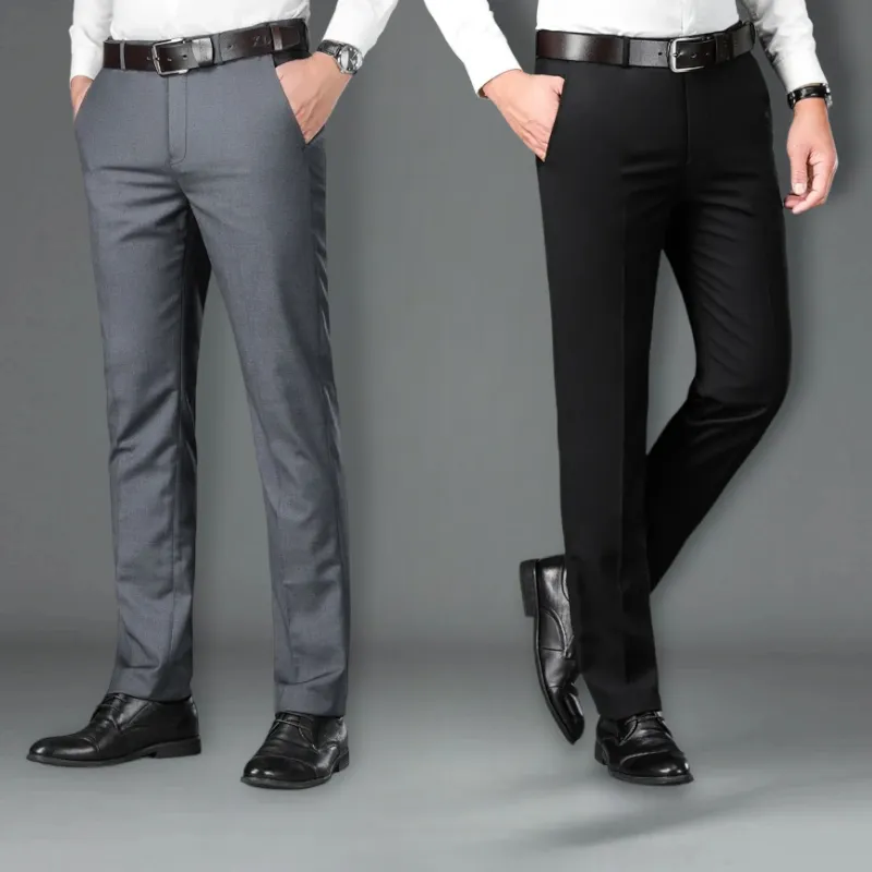 Celana Kantor Formal Pria Slim Fit Bahan Wool Premium Hitam Abu Panjang Size 27-38