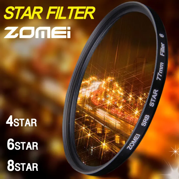 ZOMEI star filter Filter Starlight Efek 4/6/8 Line Starburst Filter Bintang 40.5mm 49mm 52mm 55mm 58mm 62mm 67mm 72mm 77mm 82mm Lens Filter star 4/6/8 Poin Soft Focus Filter untuk DSLR Mirrorless Canon Nikon Sony Fujifilm CPL ND Filter