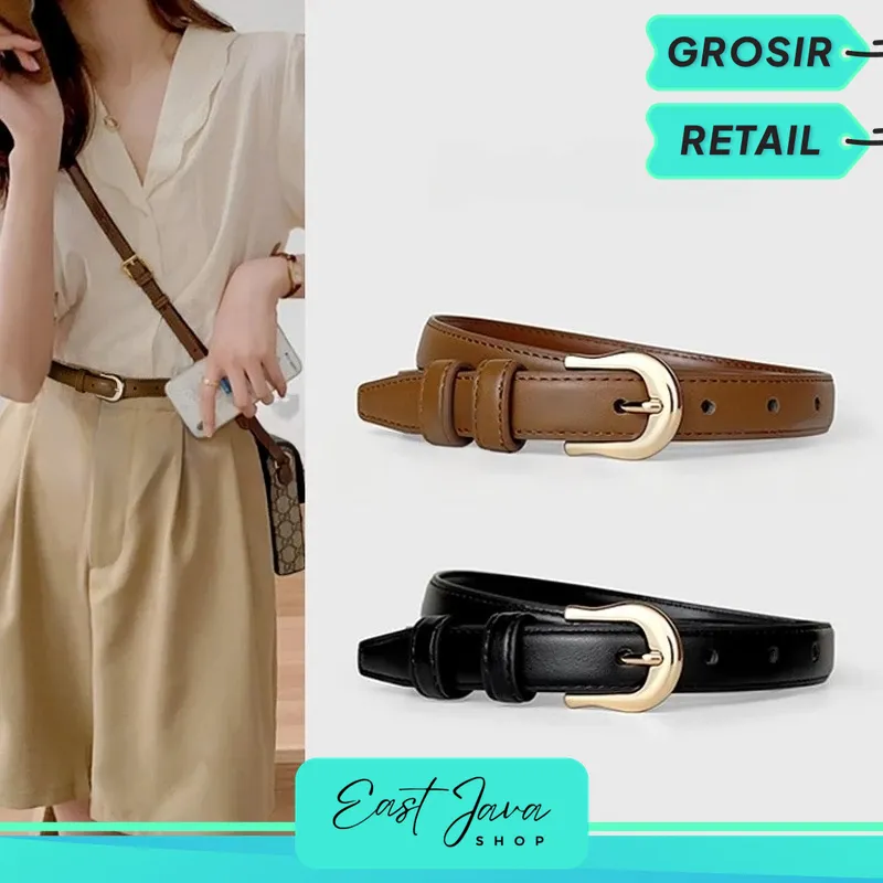 RETAIL TP-KL003 Sabuk Cewek Ikat Pinggang Wanita Bahan Kulit Sintesis Gaya Casual Retro Vintage Kekinian Belt Kecil Polos