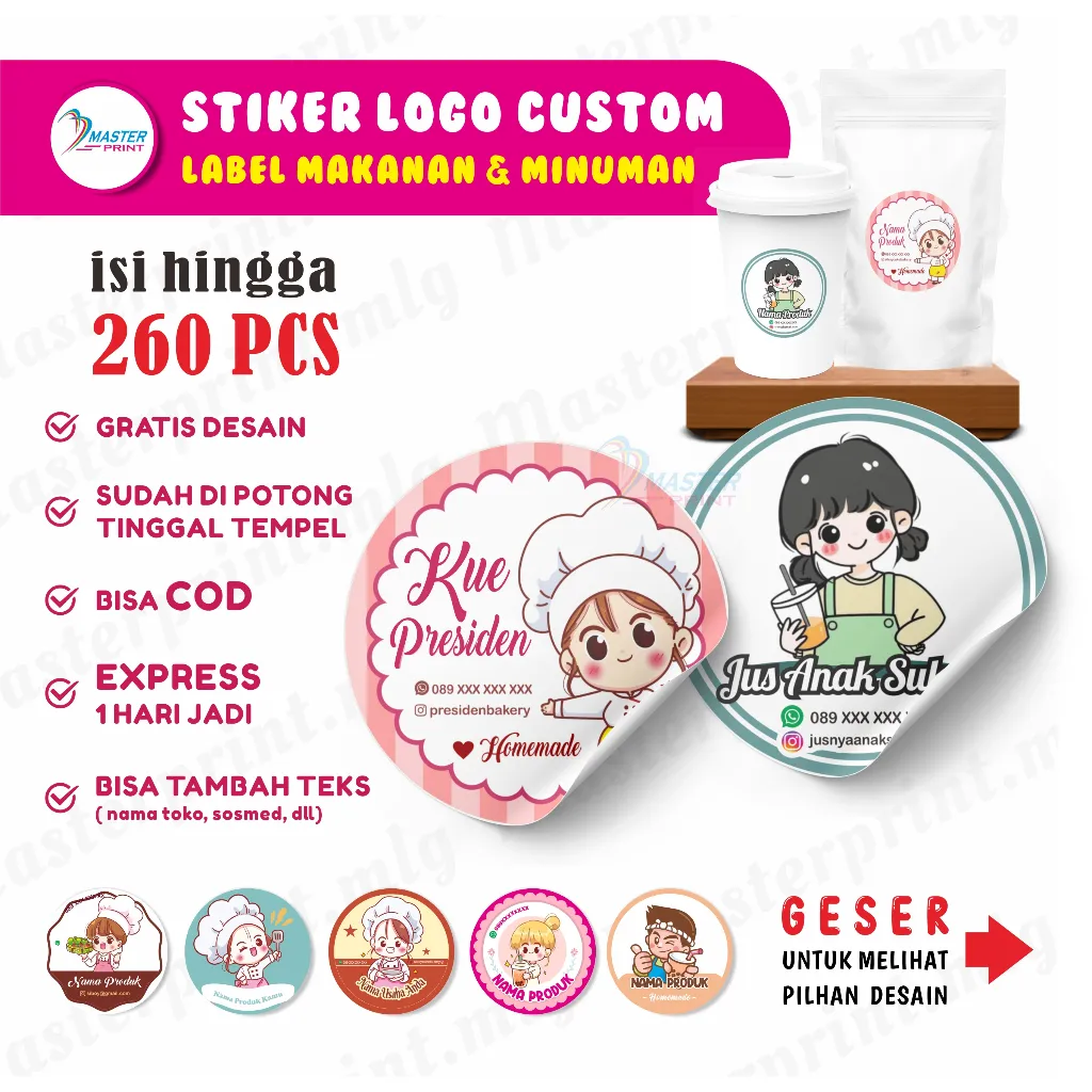 [MP16] 260pcs Stiker Logo Custom Label Makanan Minuman Sticker Kemasan Brand Usaha Stiker Logo Custom Murah