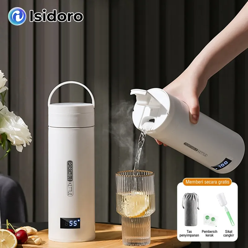 ISIDORO 500ml Ketel portabel USB cangkir termos suhu konstan cangkir air perjalanan cangkir listrik perjalanan rumah tangga