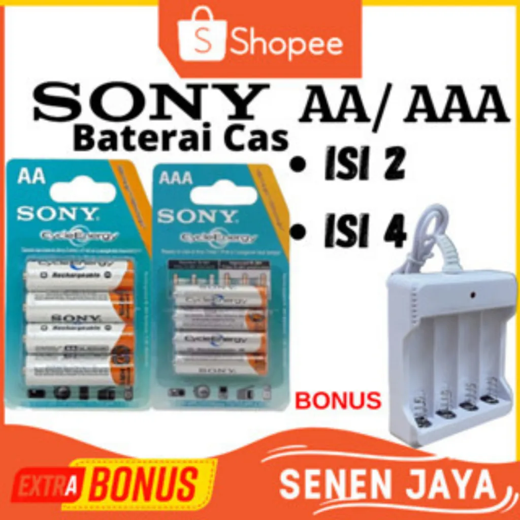COD!! Baterai AA Sony 4600mAh Isi 4 Cas Rechargeable Recharge dan Charger Charge Isi Ulang Murah Sony Batre AA Rechargeable Charger Cas Ulang Recharger Baterai Cas Casan AA A2 Besar Mobil Remote Mobil Remot Charger Baterai AA AAA 3 Slot