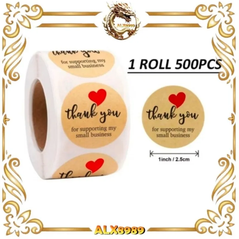 500pcs / Roll Stiker Label Amplop Tulisan Thank You COKLAT Untuk Dekorasi Amplop / Hadiah Natal Diy sticker thank you TQ STIKER KEMASAN MAKANAN