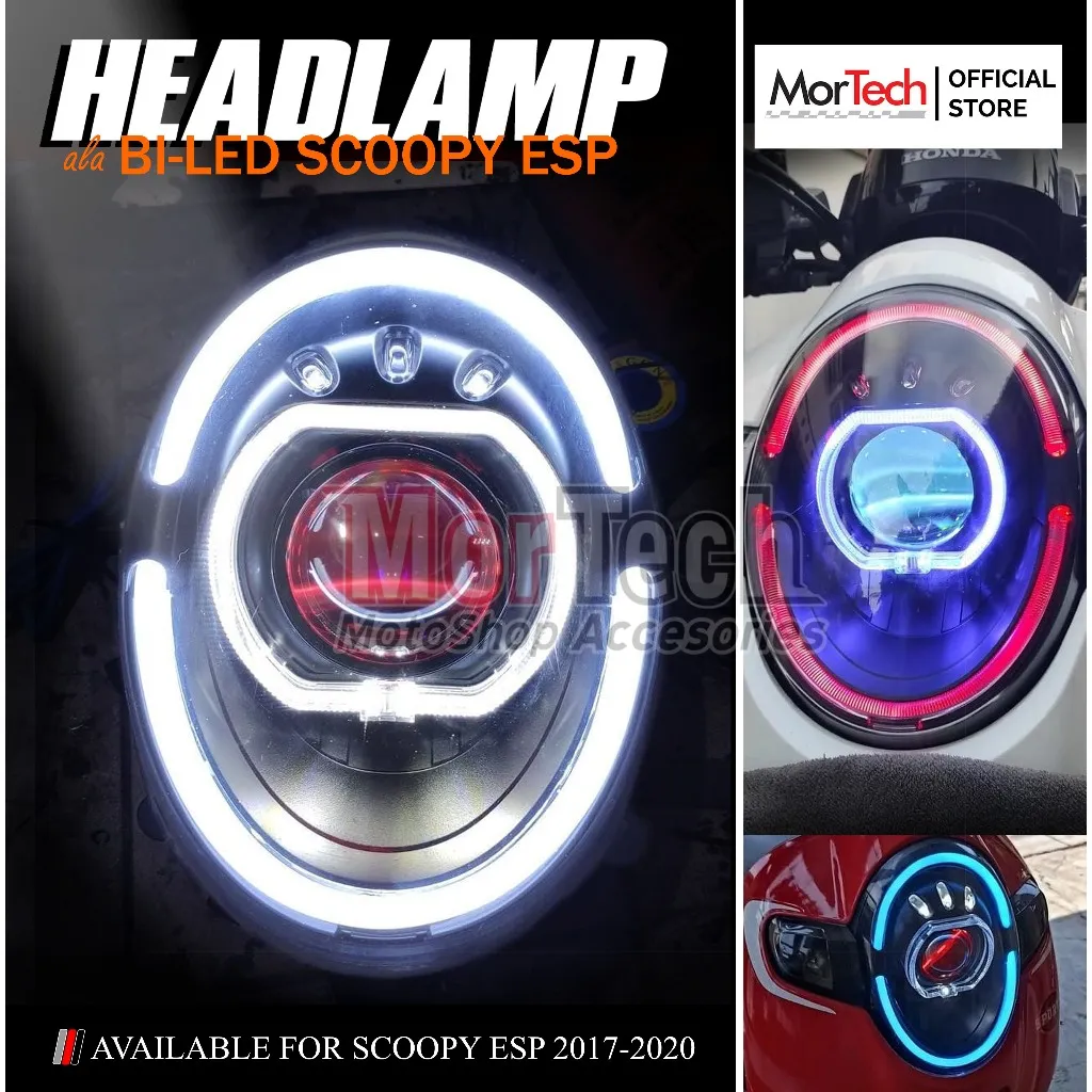 Headlamp Projie Scoopy ESP Ala BI-LED Biled AES + Ring Shroud Reflektor Lampu Depan Scoopy Komplit Mika PNP New Scoopy ESP 2017-2020