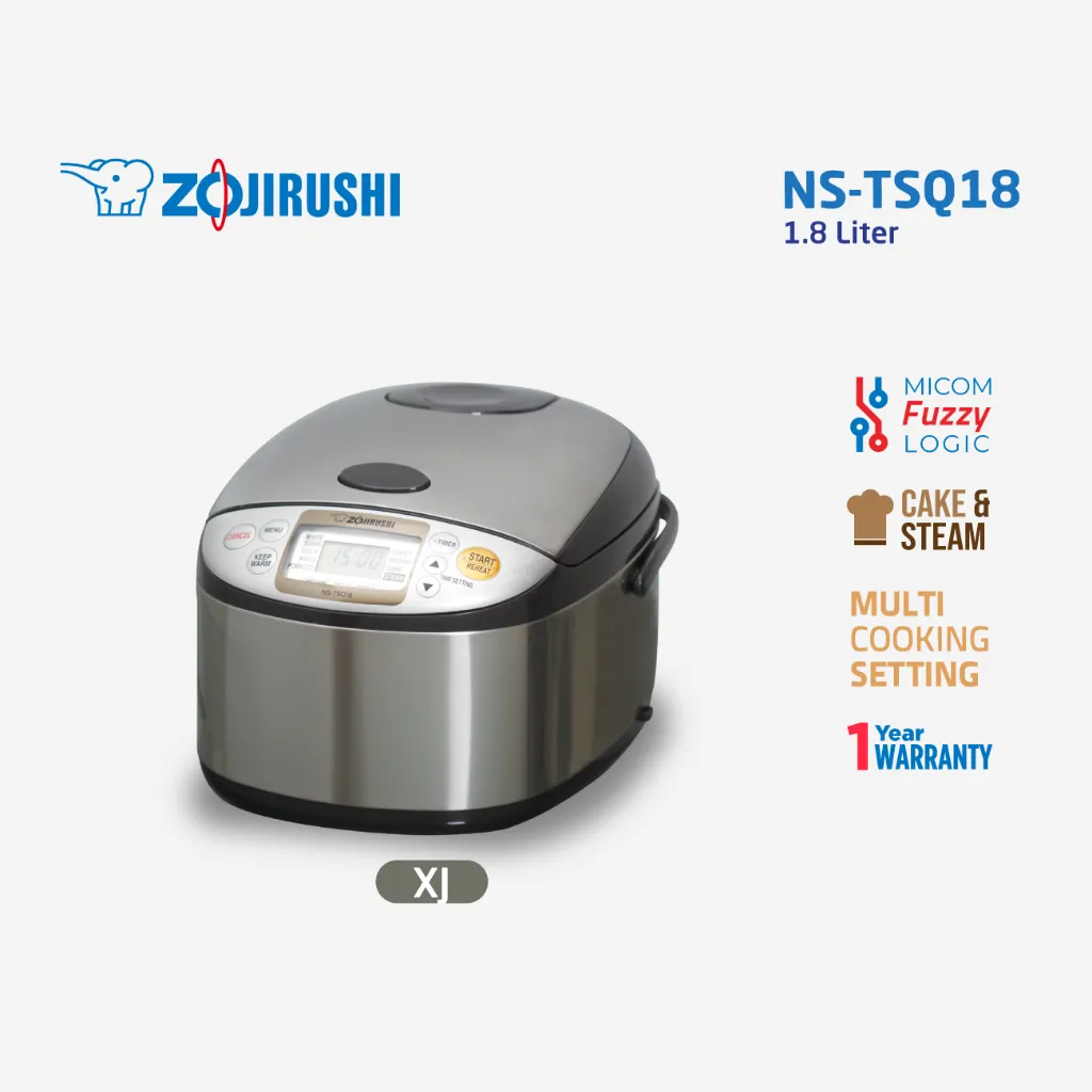 Zojirushi NS-TSQ18 XJ Rice Cooker Digital Fuzzy Logic - Stainless [1.8 Liter]