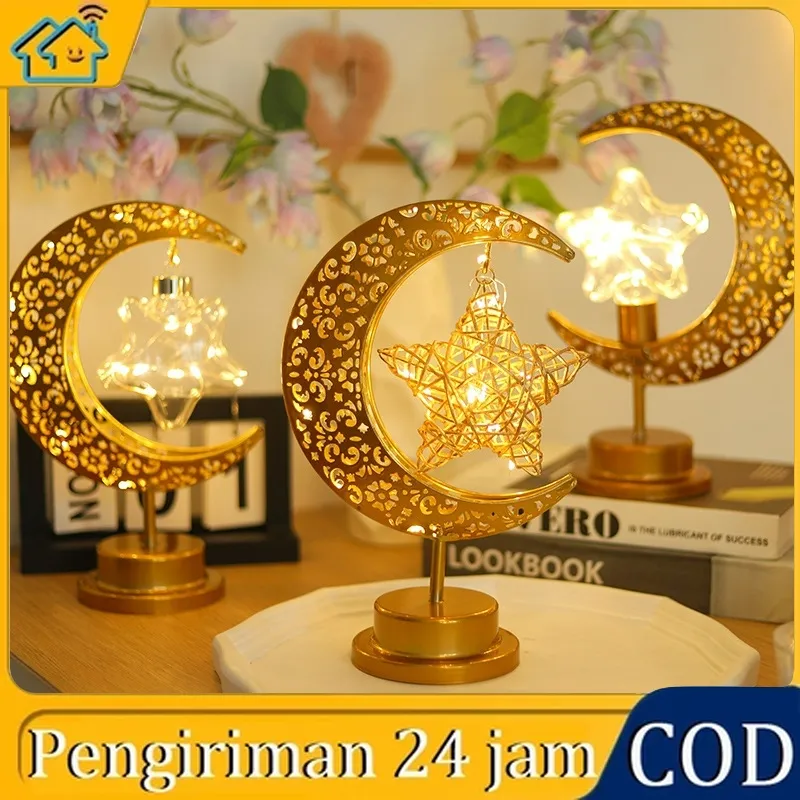 Lampu Dekorasi Led Bulan Lampu Lebaran LED Lentera Idul Fitri Ornamen Lilin Hiasan Lebaran Idul Fitri Hiasan Ramadhan Night Light Bedroom Bedside Lampu Malam
