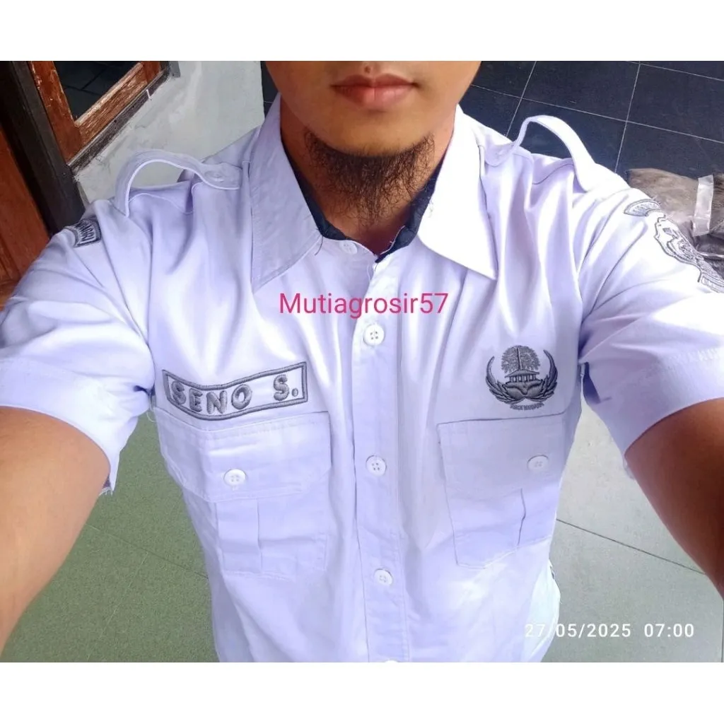 Baju pdh putih wanita pria lengan pendek panjang free bordir timbul 4 titik