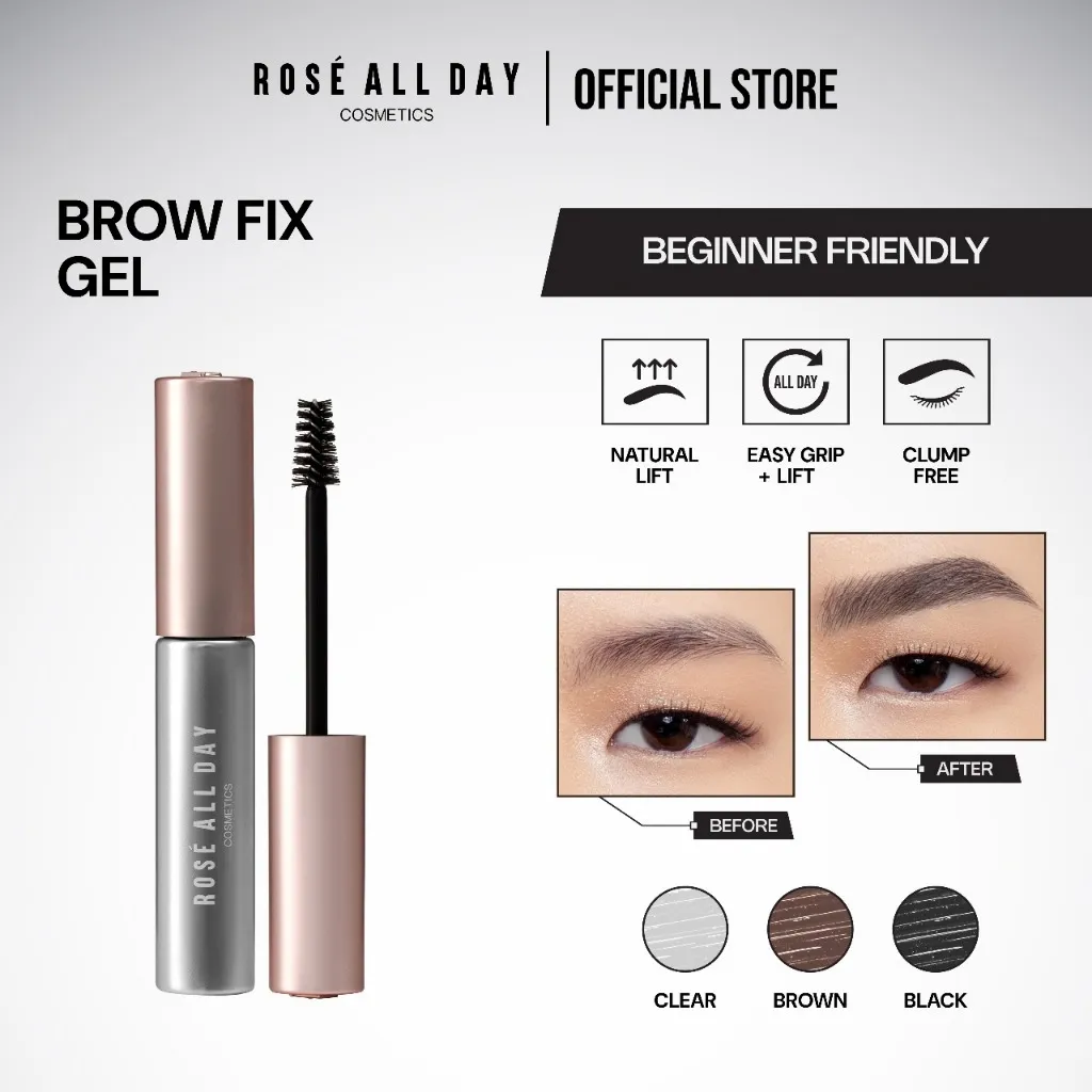 Rose All Day Brow Fix Gel - Gel Alis Tahan Lama, Tidak Gumpal, Natural Look