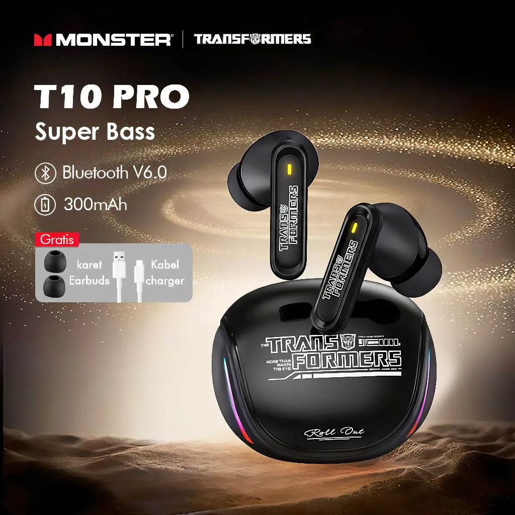 Monster x Transformers T10 Pro TWS Headset Gaming Low Delay Bluetooth V6.0 Dual Mode Gaming Music Earphone