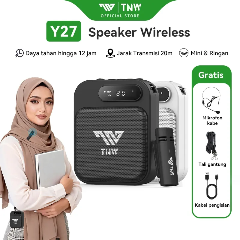 TNW Y27 Speaker Pinggang Mini Speaker Megaphone Dengan Wireless Clip On Mic Untuk Guru Tour Guide Dosen