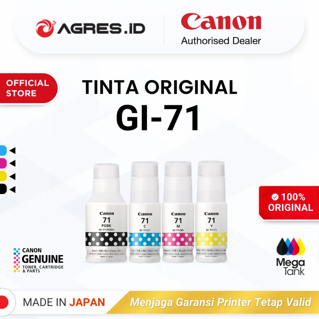 100% ORIGINAL Tinta Canon GI 71 Series CMYK - Printer G1730 G1737 G2730 G2770 G3730 G3770 G4770 G4780 G1020 G2020 G3020 - Tinta Asli