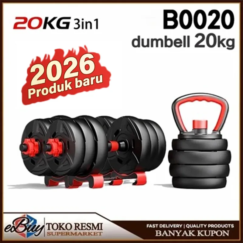 e-Buy Dumbbell Barbell Peralatan Fitness Set 20 Kg Dapat Dihubungkan Ke Lift Bar 6 In 1 Barbel Kettlebell Multi-fungsi