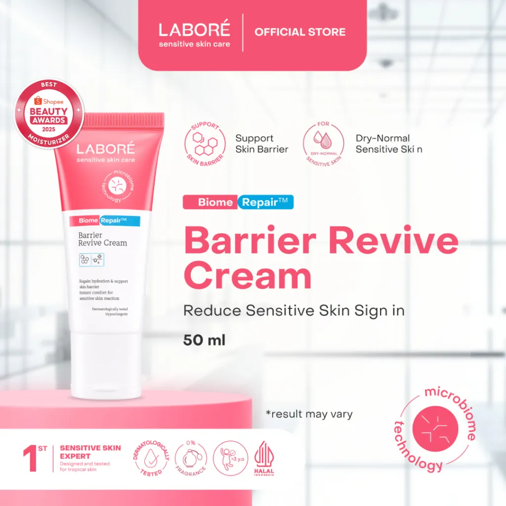 LABORÉ Sensitive Skin Care BiomeRepair Barrier Revive Cream - 50ml 100ml - Moisturizer Melembabkan Kulit Pelembab Wajah Perawatan Kulit Sensitif Mois Expert Ekspert Facial Day Cream Night Cream Skincare Sensitif Best Seller Viral - Skincare Alyssa Daguise