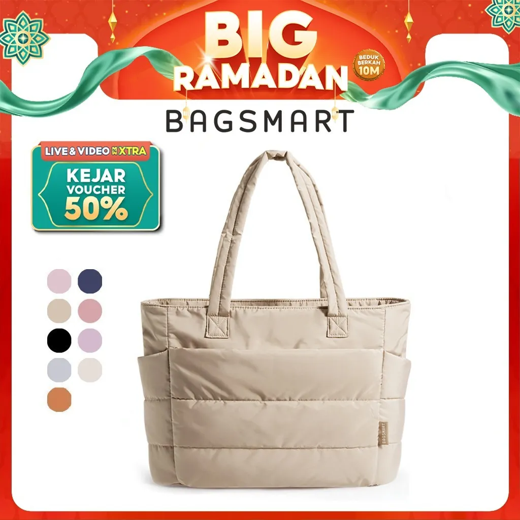BAGSMART Tas Wanita Tote Bag Lightweight Puffy Tas Kuliah Tote Bag for Travel  Work Beach