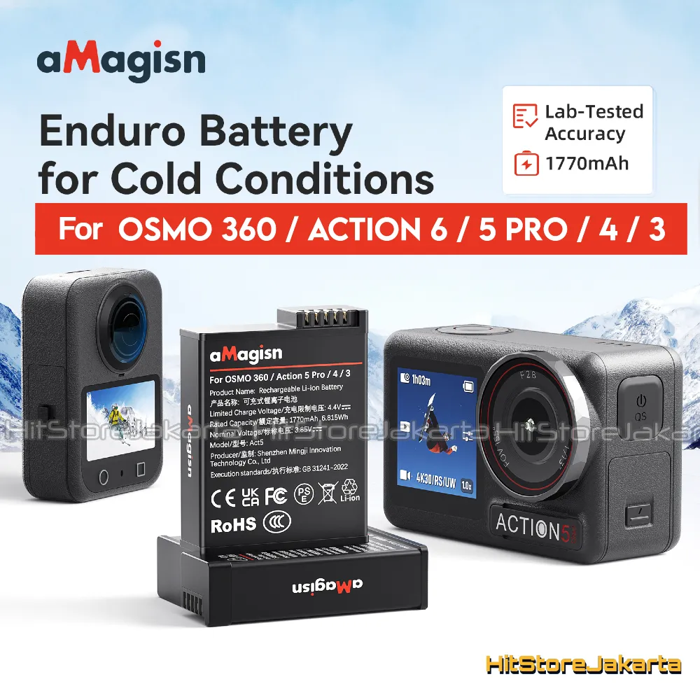 aMagisn Enduro Battery for DJI Action 6 / 5 Pro Osmo 360 Baterai DJI Action 4 Replacement Battery DJI Action 3