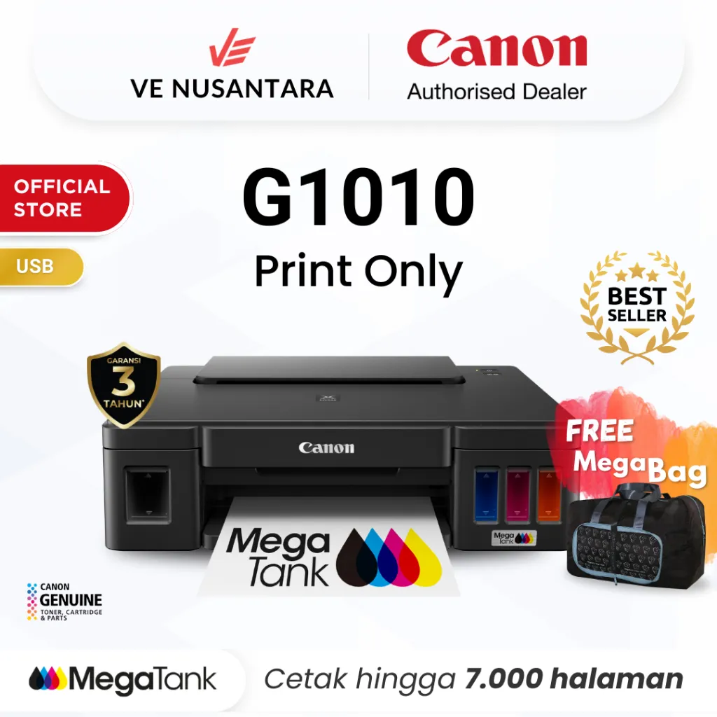 Printer Canon G1010 - Ink Tank Print Only Cetak 7000 Lembar - Garansi 3 Tahun - Roller Super Kuat
