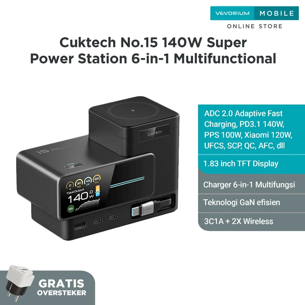 CUKTECH No.15 Power Station 140W 6in1 USB GaN Charger + Wireless | Multi Protokol ADC2.0 Mi Turbo Charge USB-PD PPS UFCS Qi