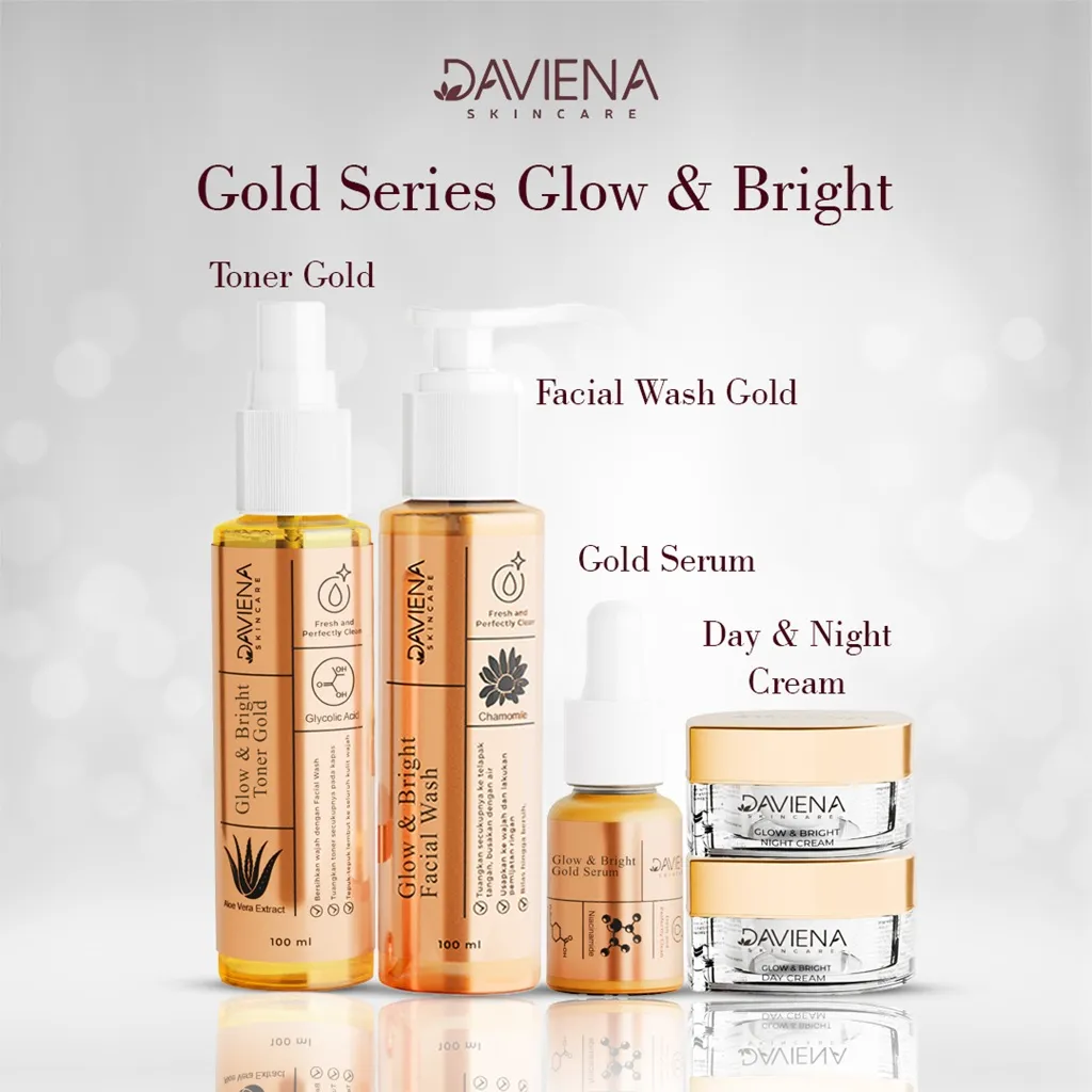 DAVIENA SKINCARE - Paket Lengkap 5pcs Gold Series Glow And Bright