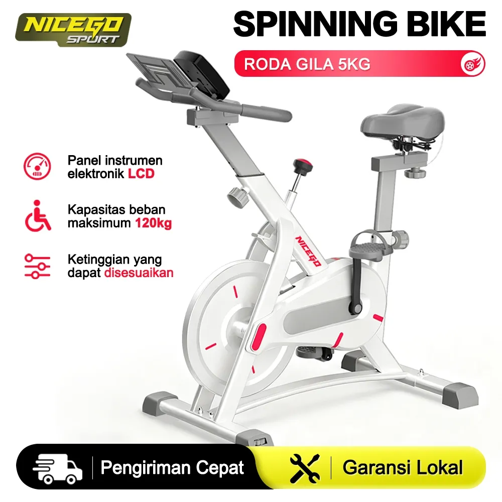 NICEGO SPORT Sepeda Statis 5kg Roda Gila Exercise Bike Alat Fitness Spinning Bike Adjustable Seat