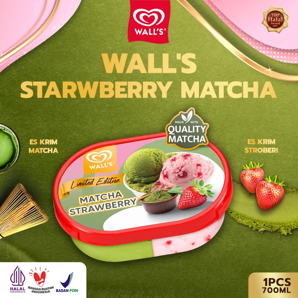 Wall's Tubs Matcha Strawberry 700ml - Wall's Es Krim / Ice Cream