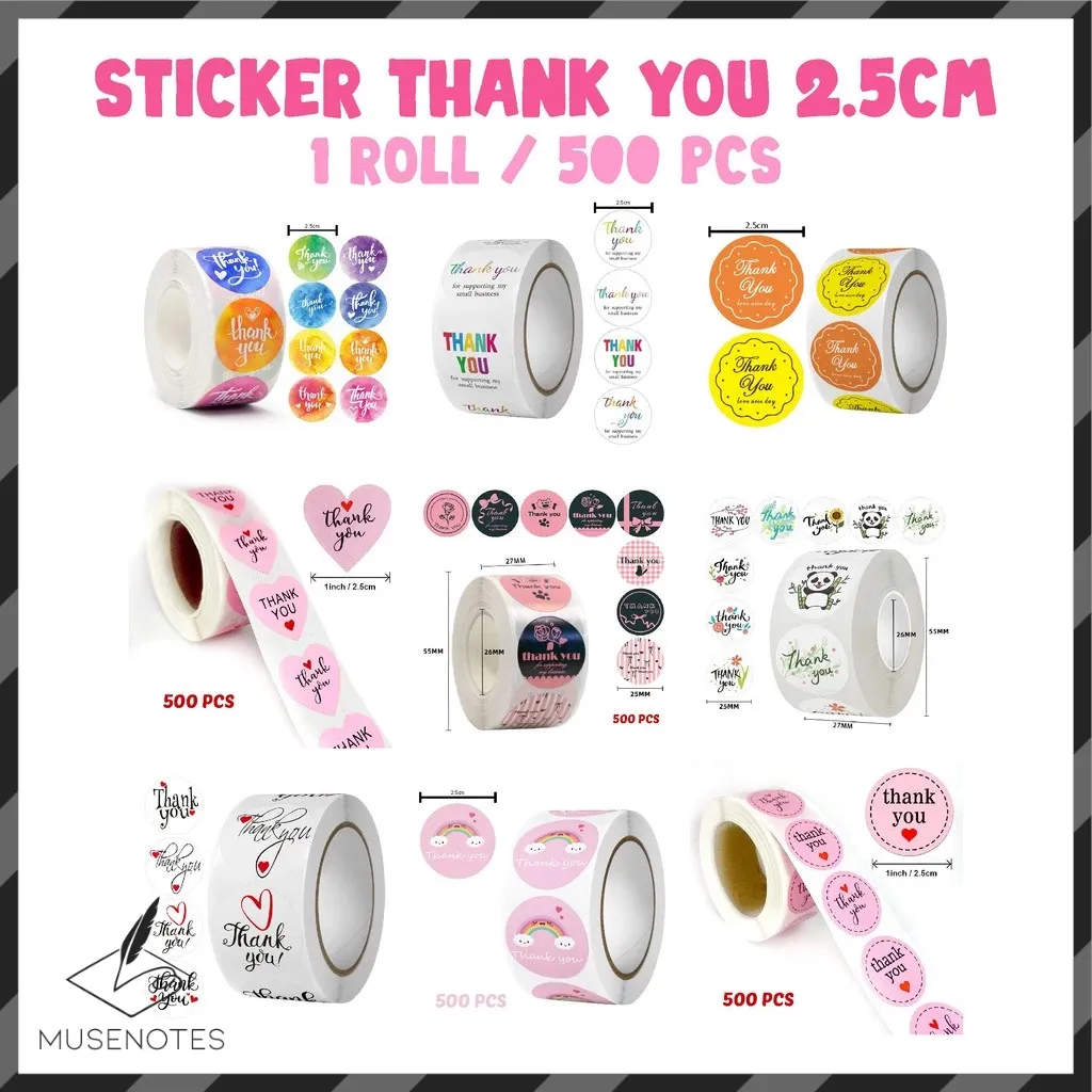 Sticker Roll 500 Pcs /Roll Thank You Label Bulat Ucapan Packing Makanan Stiker Terima Kasih A-SK034
