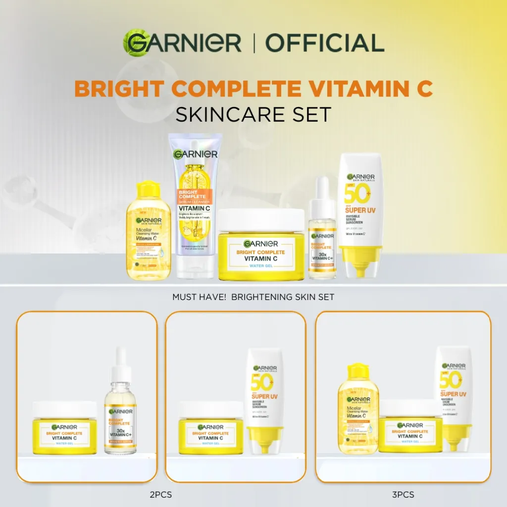 GARNIER Paket Skincare Kulit Cerah Vitamin C Brightening 2pcs 3pcs 5pcs| Day Cream Tone Up Mencerahkan Moisturizer Pelembab Facial Wash Sunscreen Face Wash